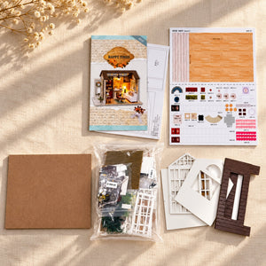 Happy Times DIY Miniature House Kit — kit contents and English instructions