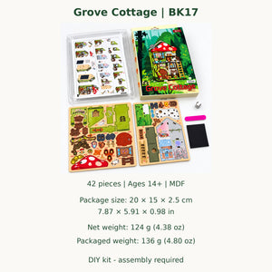 Woodland Mushroom Cottage DIY Magnetic Miniature Kit — Actual Kit Specifications; DIY assembly required.