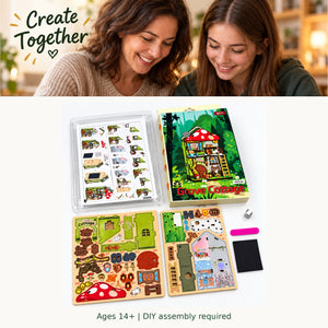 Woodland Mushroom Cottage DIY Magnetic Miniature Kit — Family Theme Actual Kit; DIY assembly required.