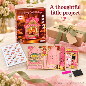 Foxy Berry Bakery DIY Magnetic Miniature Kit with Light — Gift Scene; DIY assembly required.