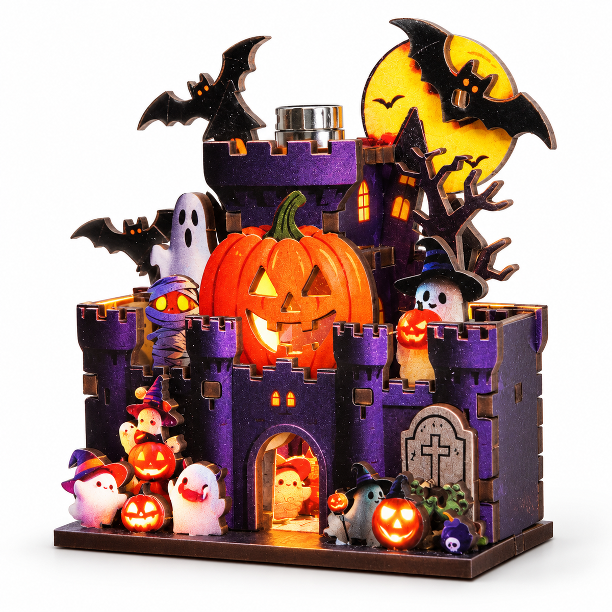 Haunted Castle DIY Magnetic Miniature Kit with Light — White Hero; DIY assembly required.