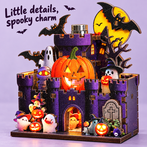 Haunted Castle DIY Magnetic Miniature Kit with Light — Closeup Detail; DIY assembly required.