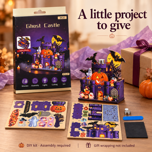 Haunted Castle DIY Magnetic Miniature Kit with Light — Gift Scene; DIY assembly required.