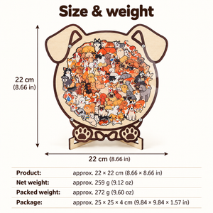Dog wooden puzzle: size weight