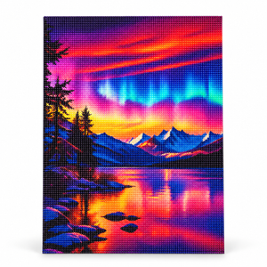Aurora mountain lake diamond painting kit CH1982, completed design illustration