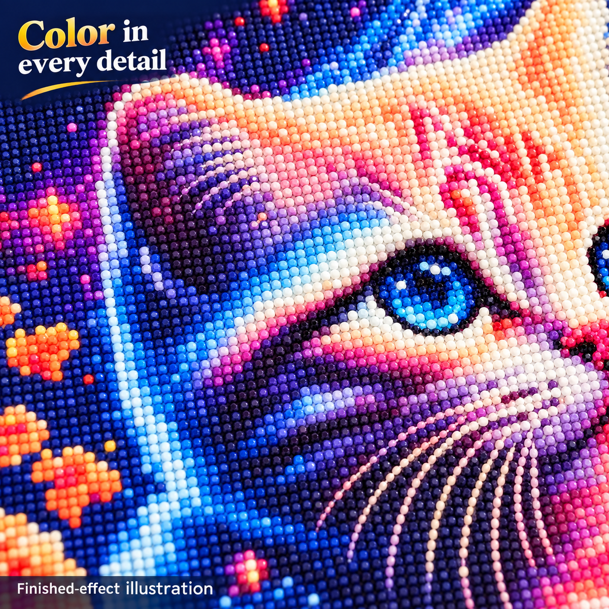 Colorful Cat and Flowers diamond painting kit, design detail illustration