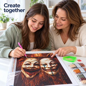 Halloween Masks Diamond Painting Kit: illustrative crafting scene