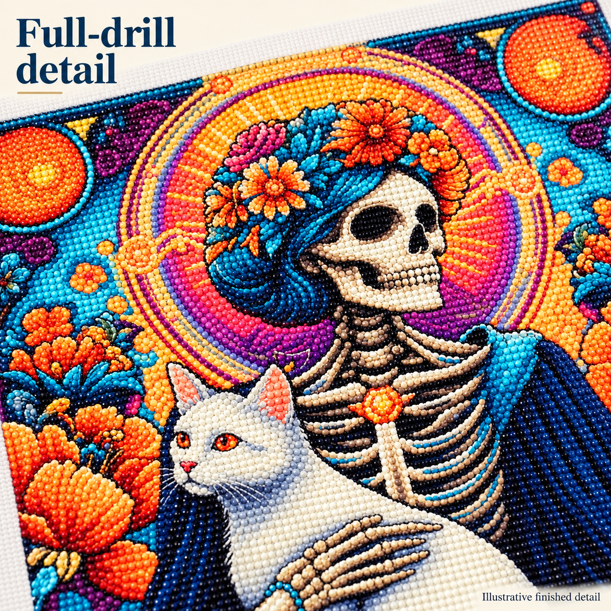 The Cat Lady Skeleton Diamond Painting Kit: illustrative finished detail