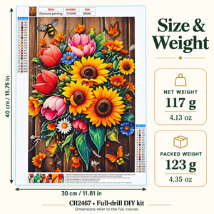CH2467 canvas size 30 by 40 cm; net weight 117 g; retail packed weight 123 g