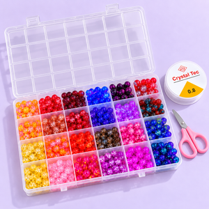Colorful 8 mm Glass & Crackle Bead Bracelet-Making Kit – Approx. 520 Pieces