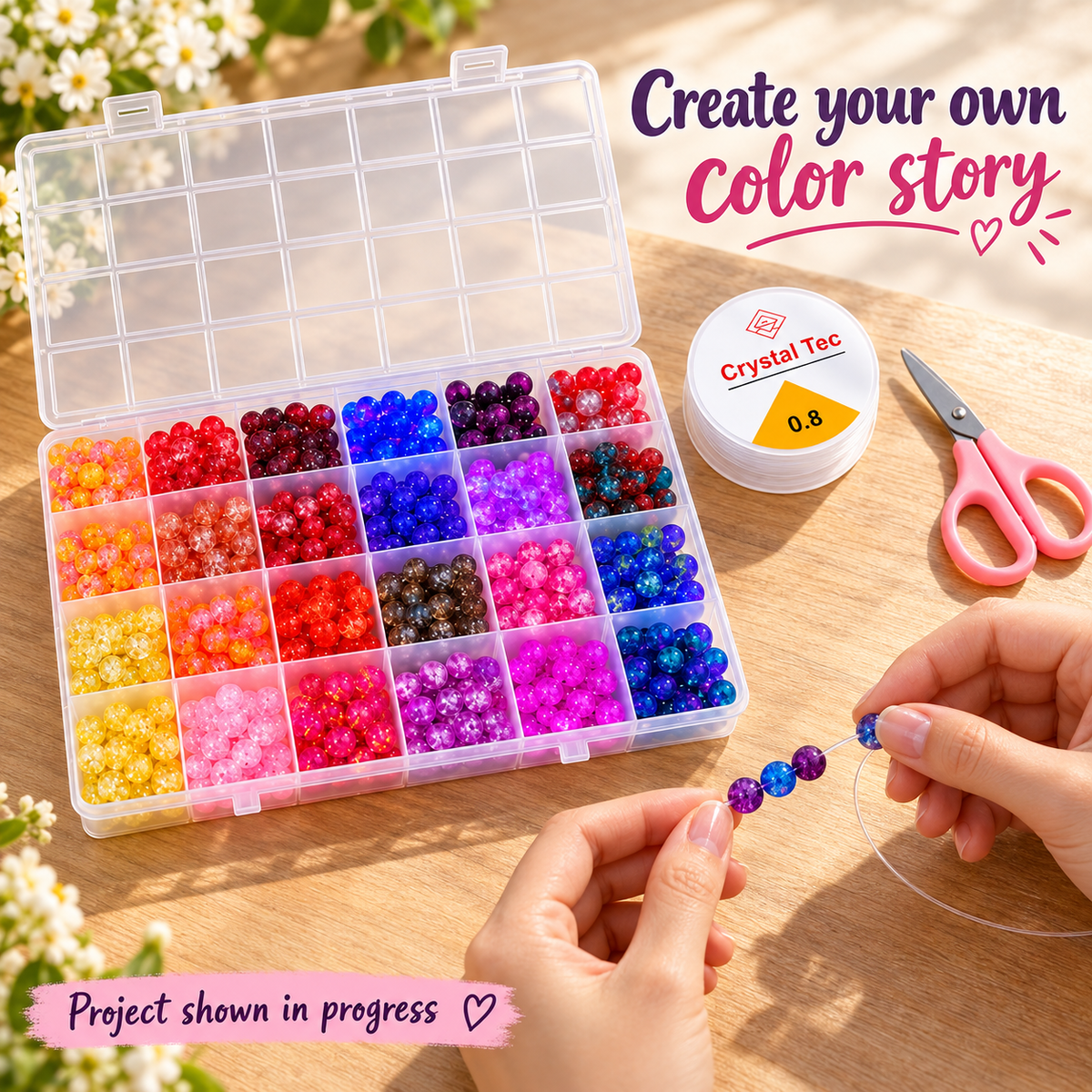 Colorful 8 mm Glass & Crackle Bead Bracelet-Making Kit – Approx. 520 Pieces