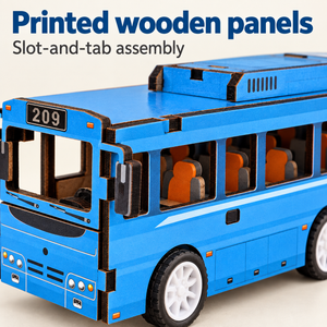 Blue city bus wooden DIY assembly kit - Details