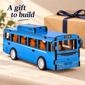 Blue city bus wooden DIY assembly kit - Gift Scene