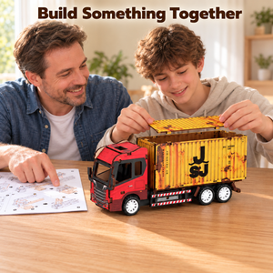 Red Cab & Yellow Container wooden DIY container truck – close-up or assembly scene