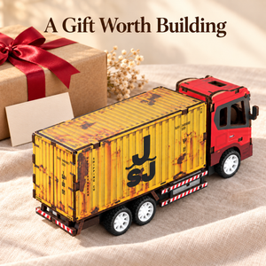 Red Cab & Yellow Container wooden DIY container truck – assembly or gift scene