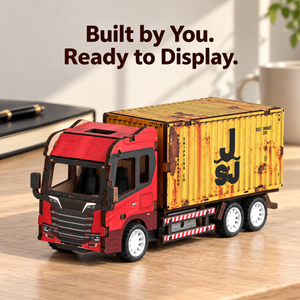 Red Cab & Yellow Container wooden DIY container truck – display scene