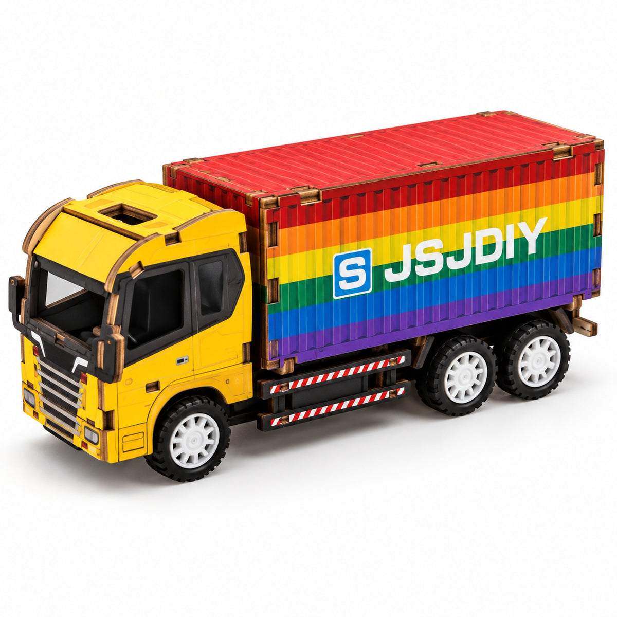 Yellow Cab & Rainbow Container wooden DIY truck model – assembled model