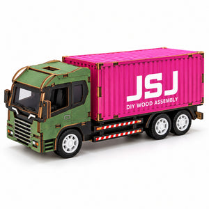 Green Cab & Pink Container wooden DIY truck model – assembled model