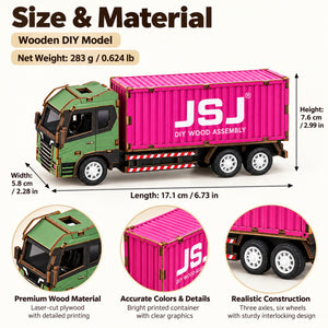 Green Cab & Pink Container wooden DIY truck model – dimensions and materials