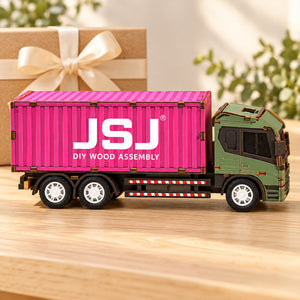 Green Cab & Pink Container wooden DIY truck model – gift scene