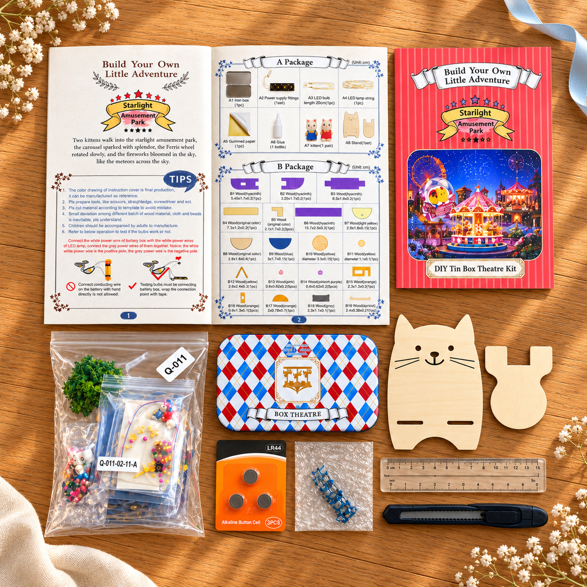 EN-0007-A Starlight Amusement Park miniature kit — Kit Flatlay Decorated