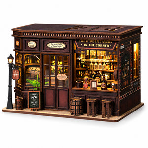 Corner Tavern DIY Miniature House Kit — assembled model overview; kit requires assembly