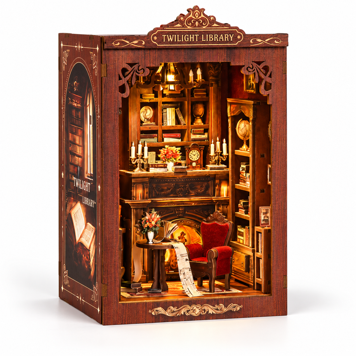 Twilight Library DIY Book Nook Kit — assembled model overview; kit requires assembly