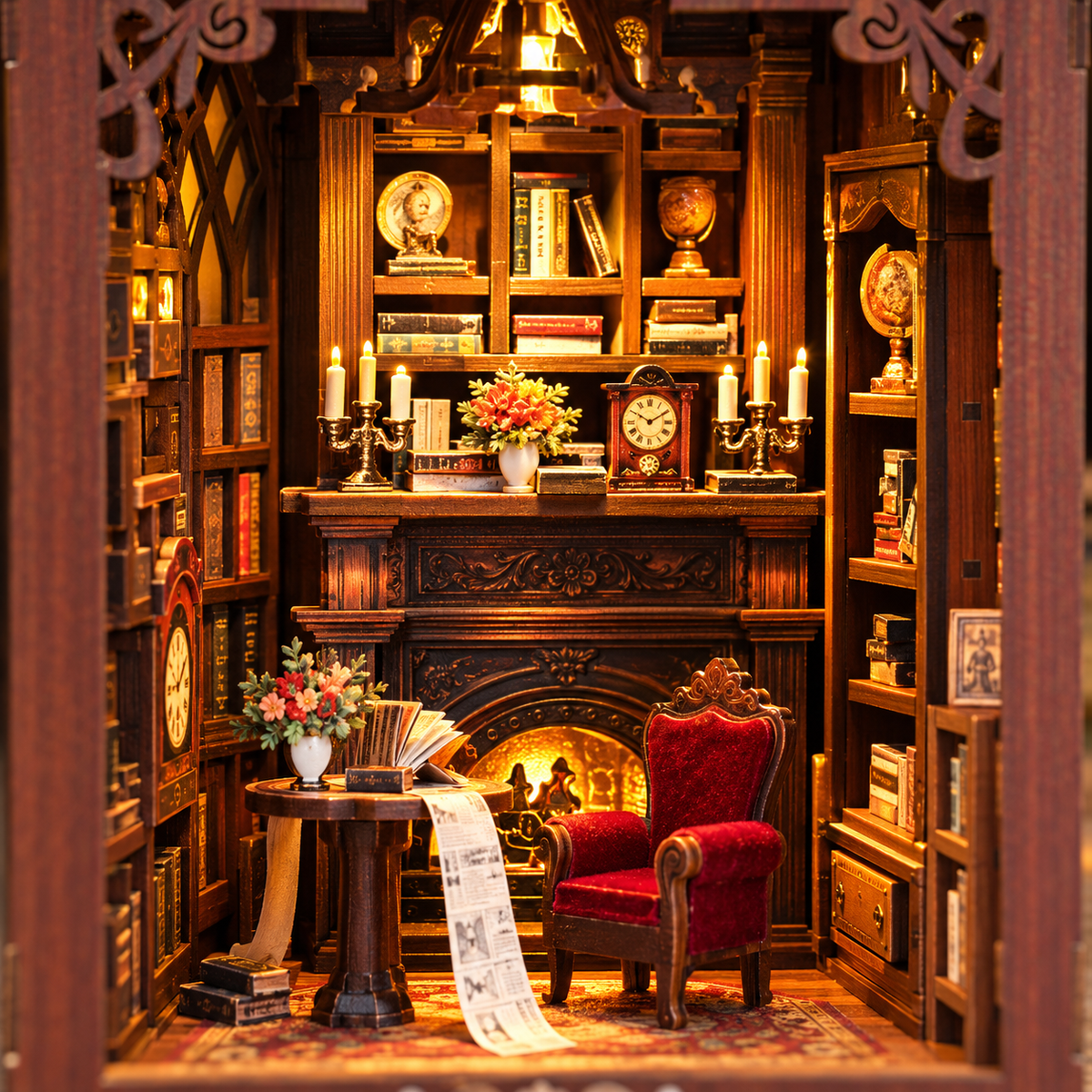 Twilight Library DIY Book Nook Kit — interior and decorative details
