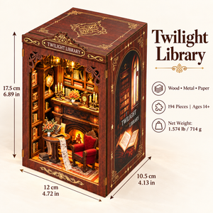 Twilight Library DIY Book Nook Kit — finished dimensions, materials and net weight