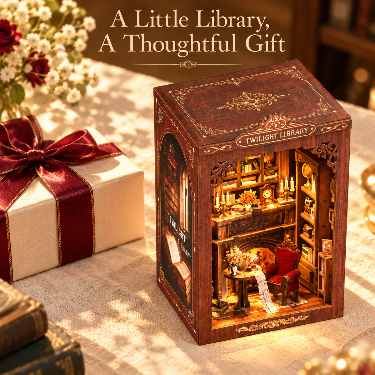 Twilight Library DIY Book Nook Kit — gift display scene; props not included
