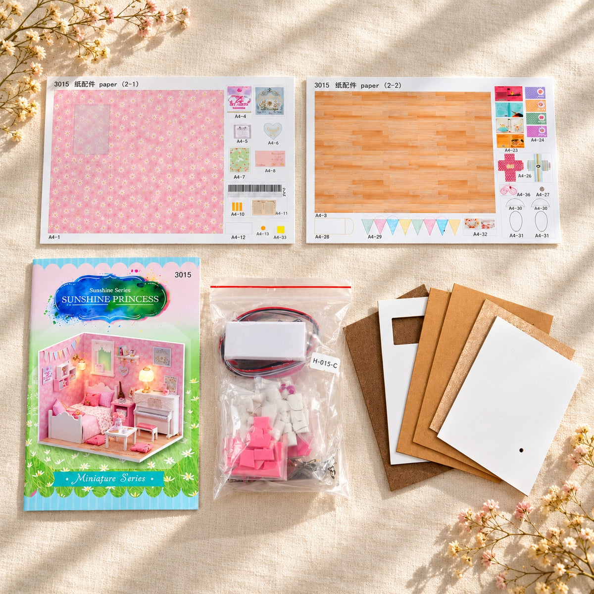 Sunshine Princess DIY Miniature House Kit — kit contents and English instructions