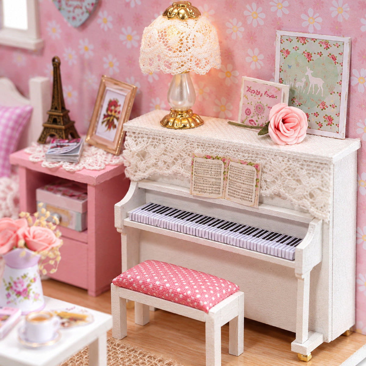 Sunshine Princess DIY Miniature House Kit — styled display scene; props not included