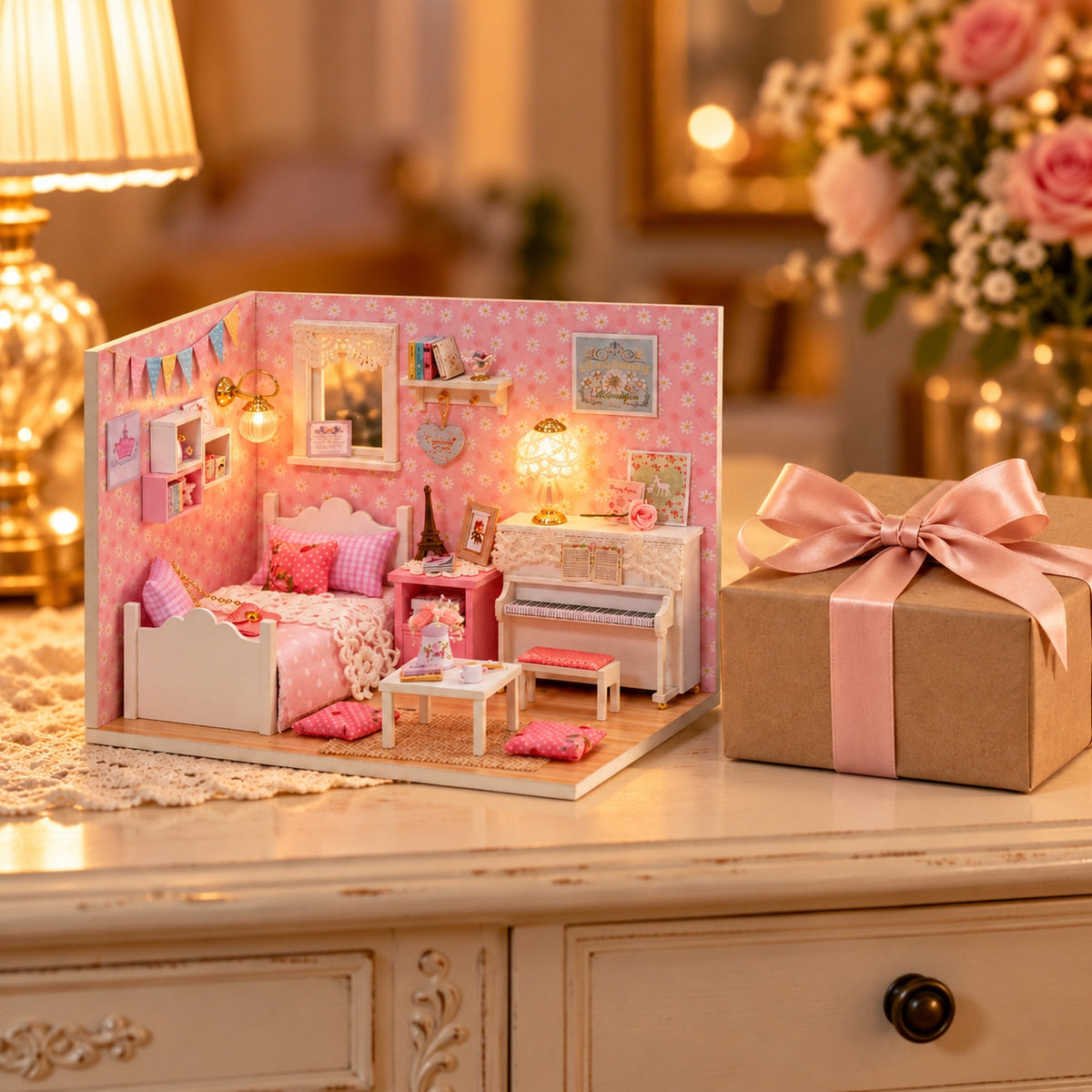 Sunshine Princess DIY Miniature House Kit — gift display scene; props not included