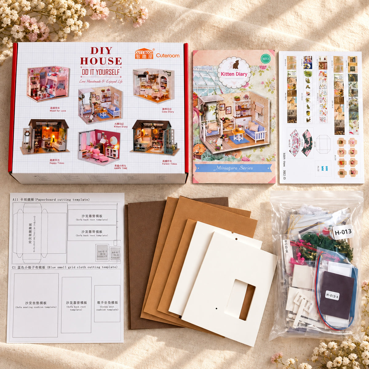 Kitten Diary DIY kit – actual package contents and instructions