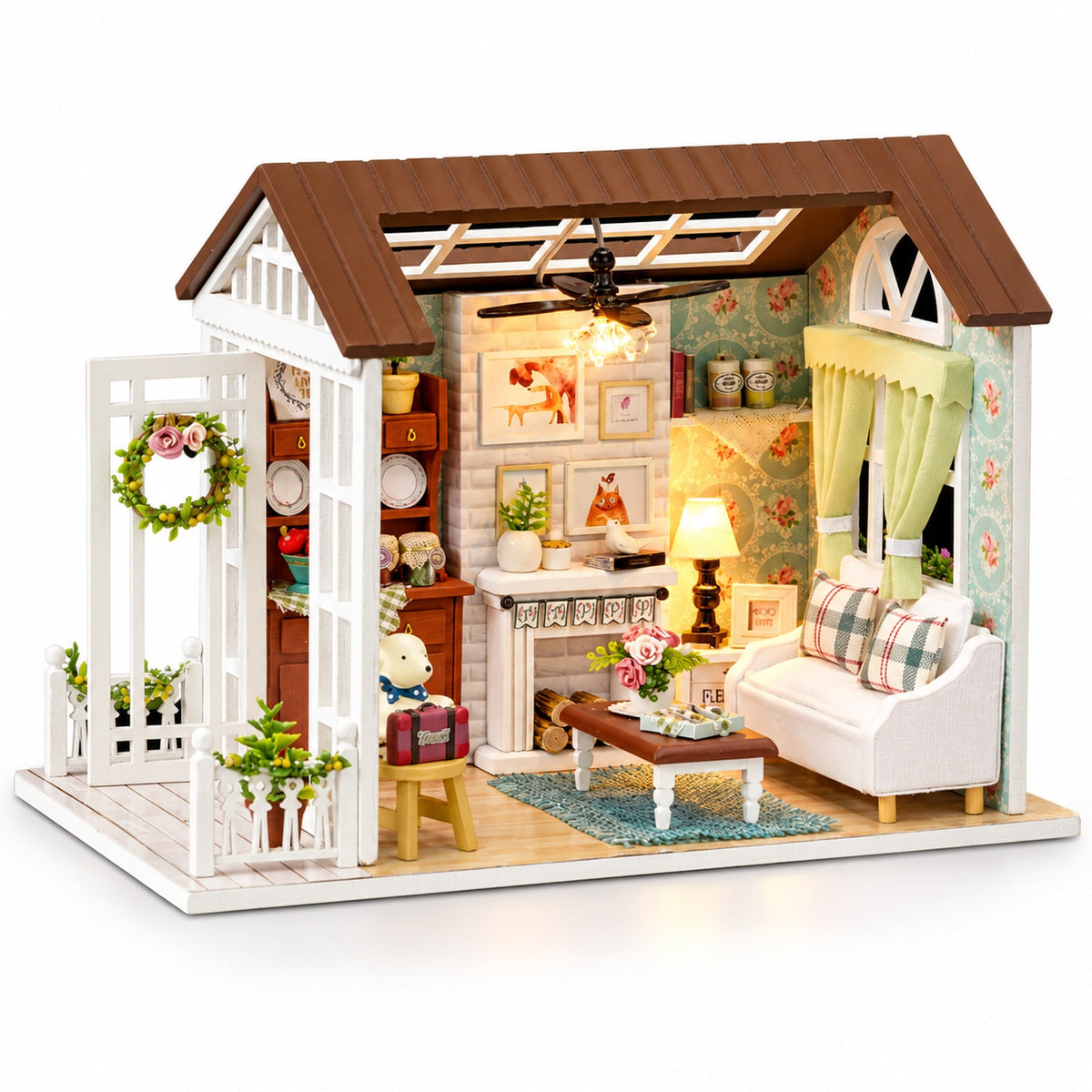 Happy Times DIY Miniature House Kit — assembled model overview; kit requires assembly
