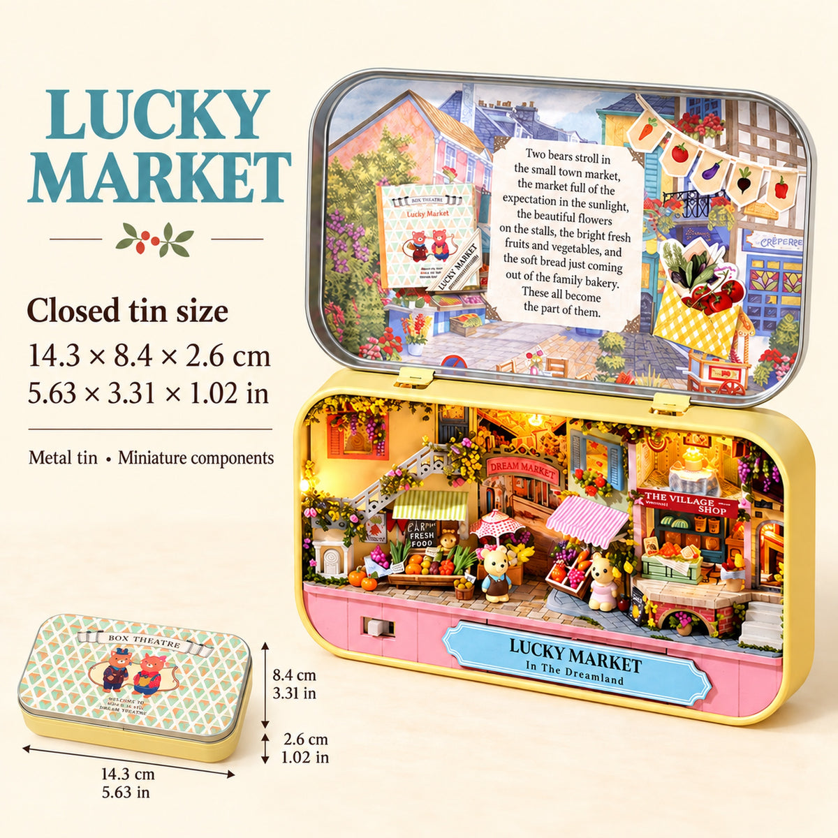 Lucky Market DIY Miniature Tin Box Kit — Size Materials