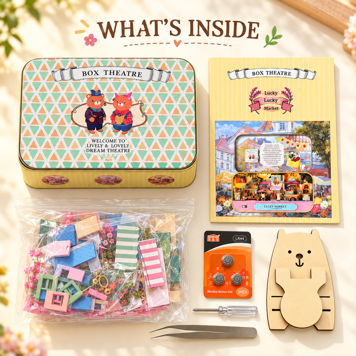 Lucky Market DIY Miniature Tin Box Kit — Kit Contents