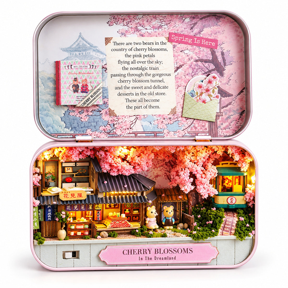 Cherry Blossoms DIY Miniature Tin Box Kit — White Background