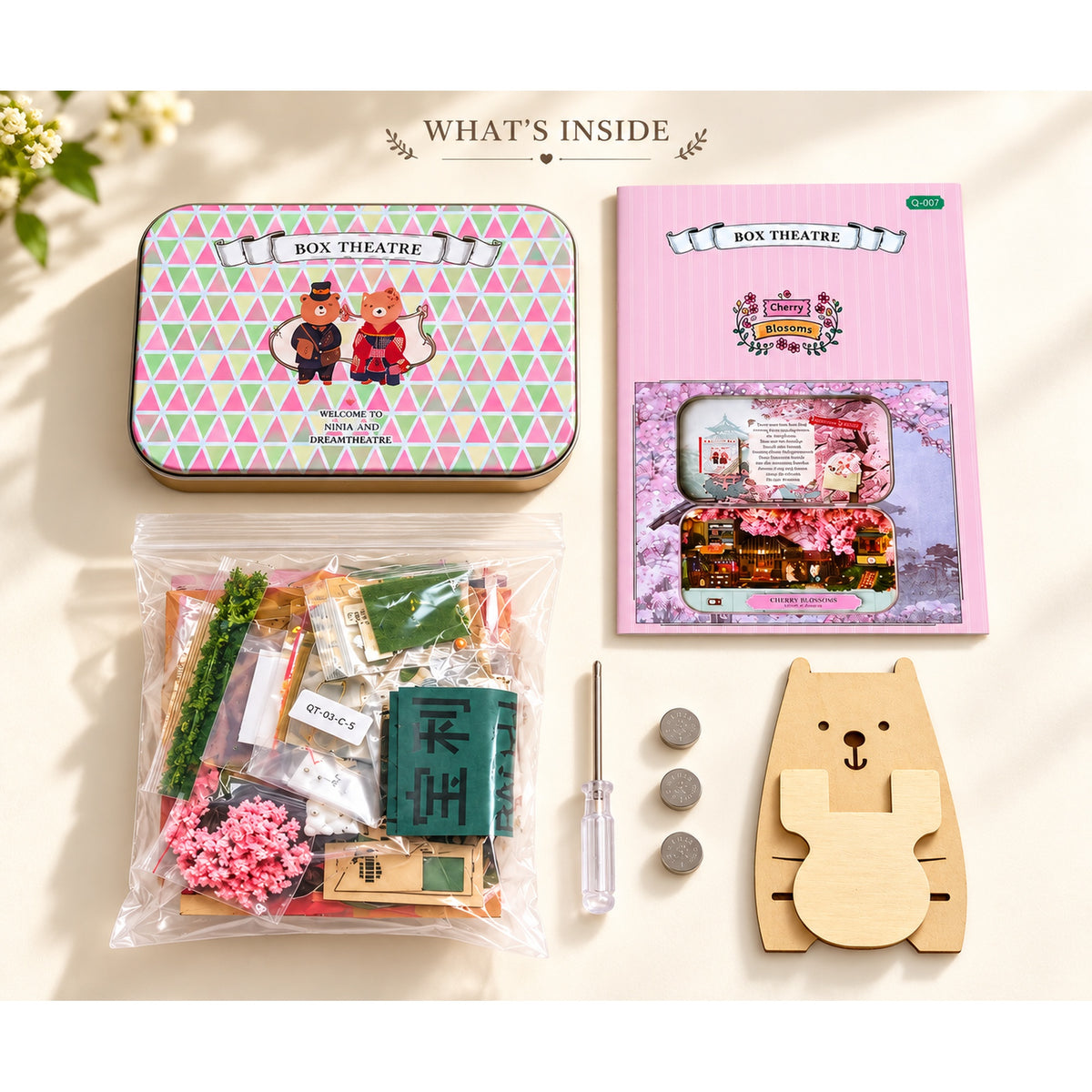 Cherry Blossoms DIY Miniature Tin Box Kit — Kit Contents