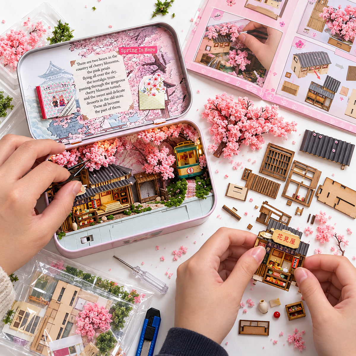 Cherry Blossoms DIY Miniature Tin Box Kit — Assembly