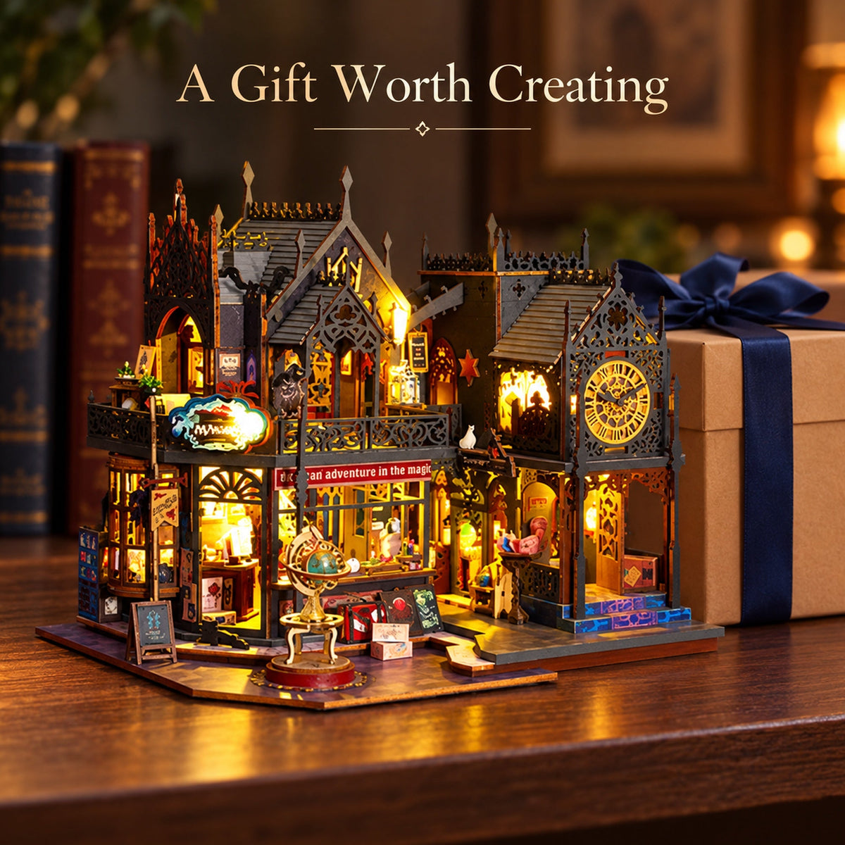 Holo Magic City DIY Miniature House Kit — gift display scene; props not included