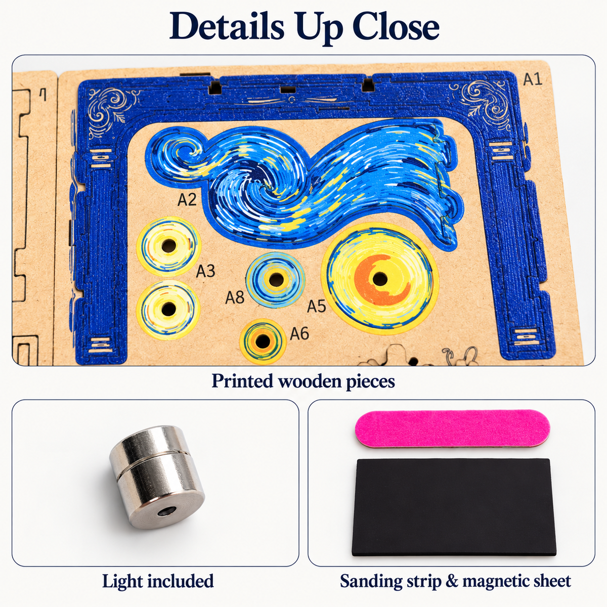 Starry Dream BK21 DIY miniature kit — printed MDF parts, light, sanding strip and magnetic sheet