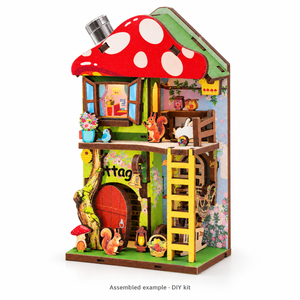 Woodland Mushroom Cottage DIY Magnetic Miniature Kit — Assembled Example White; DIY assembly required.