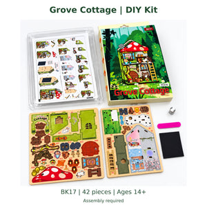 Woodland Mushroom Cottage DIY Magnetic Miniature Kit — Actual Kit Contents; DIY assembly required.