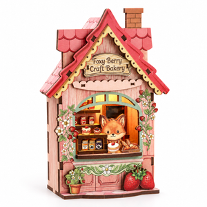 Foxy Berry Bakery DIY Magnetic Miniature Kit with Light — White Background; DIY assembly required.