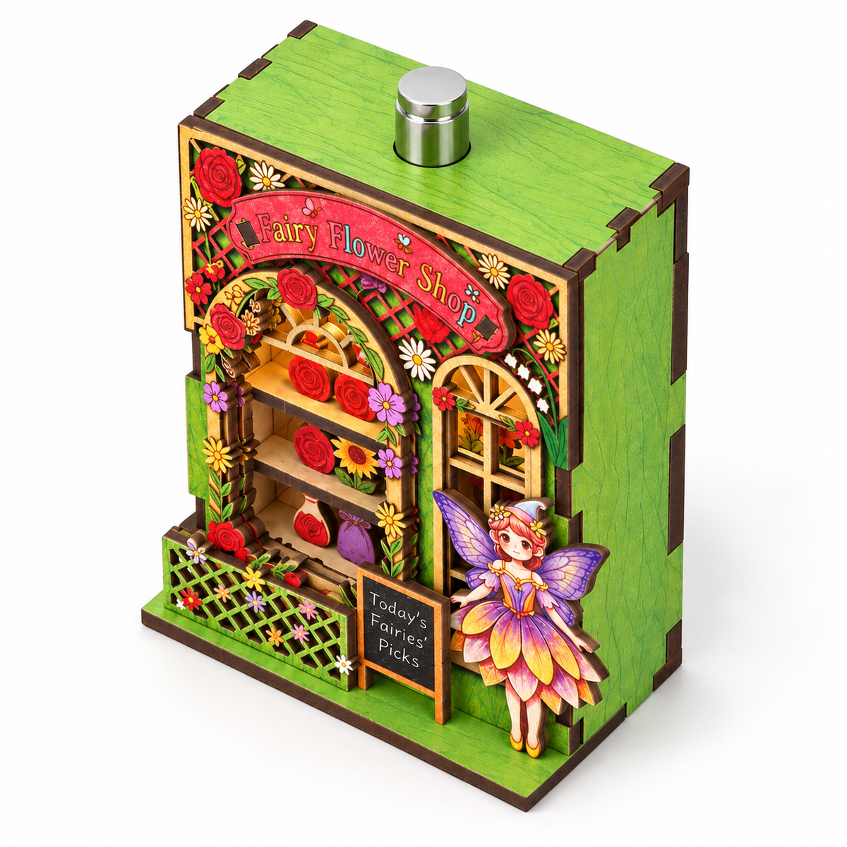 Fairy Flower Shop DIY Magnetic Miniature Kit with Light — White Hero; DIY assembly required.