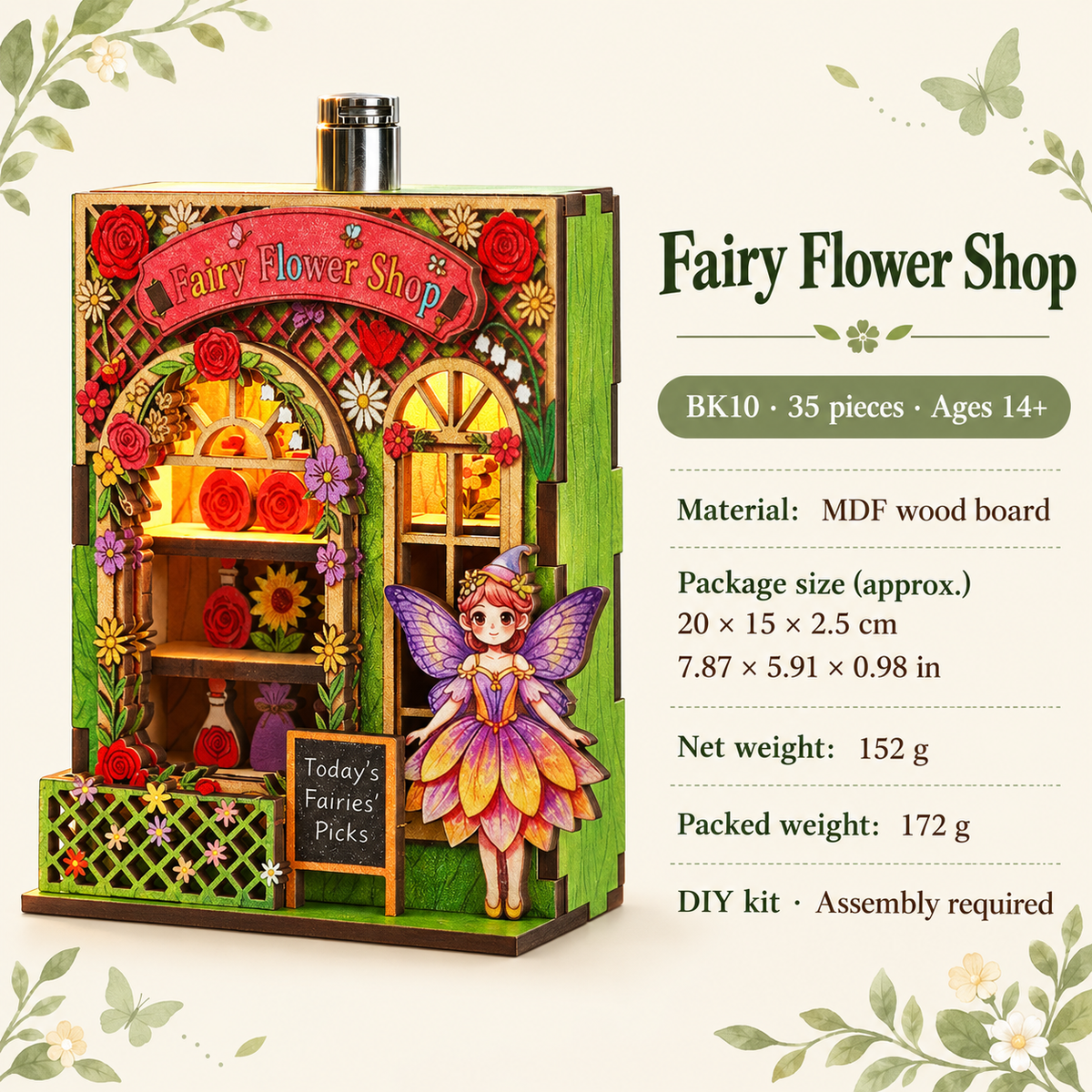 Fairy Flower Shop DIY Magnetic Miniature Kit with Light — Size Material Weight; DIY assembly required.