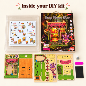 Fairy Flower Shop DIY Magnetic Miniature Kit with Light — Kit Contents; DIY assembly required.