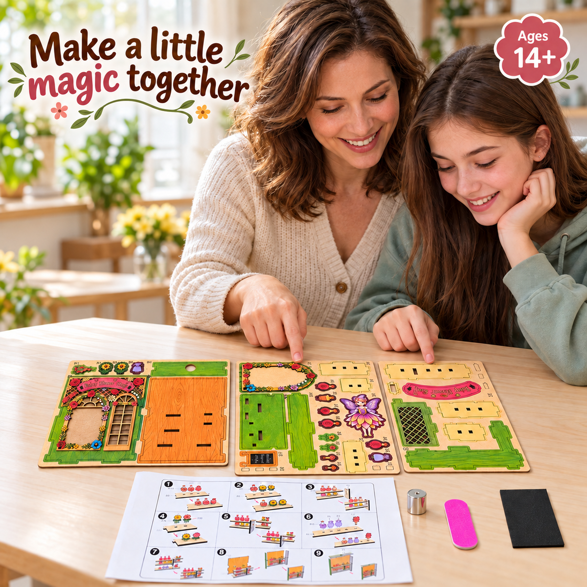 Fairy Flower Shop DIY Magnetic Miniature Kit with Light — Family Crafting; DIY assembly required.