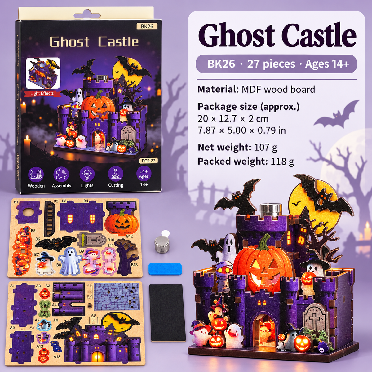 Haunted Castle DIY Magnetic Miniature Kit with Light — Size Weight; DIY assembly required.